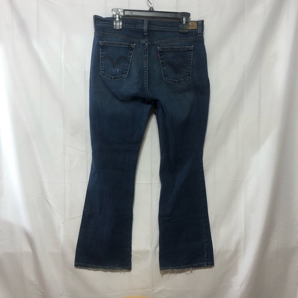 Levis Boot Cut Blue Jeans Womens 12 Mid Rise Distressed Dark Wash Stretch Denim - Picture 2 of 6